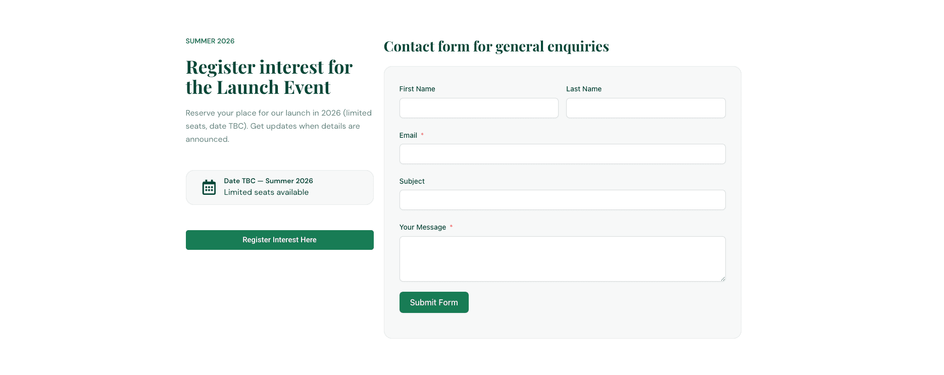F.A.I.T.H enquiry form for visitor contact and participation